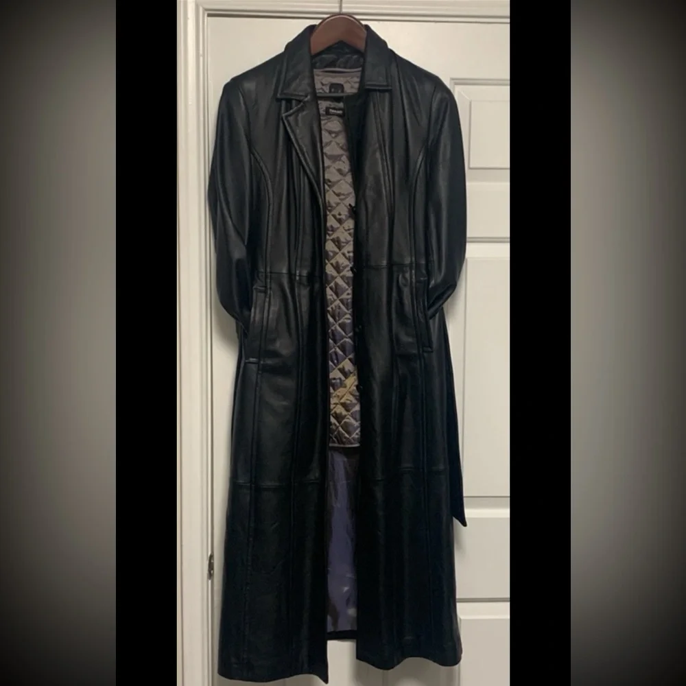 Thinsulate Genuine Long Women’s Black Leather Trench Coat - Picture 6 of 16